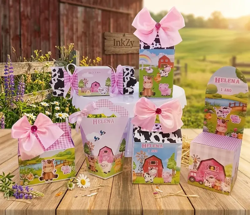 Kit Caixas Fazendinha Menina (Com Laço)